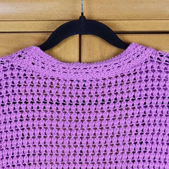 New Talbots Purple Open Knit Cotton V-Neck Cardigan Sweater - M - Picture 5 of 8